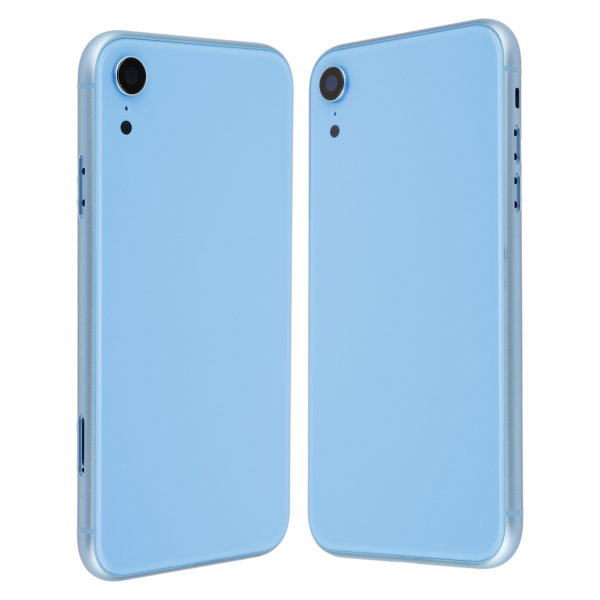 Blaues Cover (ohne Logo) für Rückseite, inkl. Tastenset und SIM-Halter, passend für iPhone XR