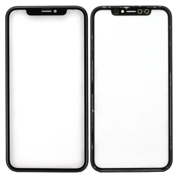 Frontglas mit Klebestreifen und Rahmen, kalt gepresst, für iPhone X / XS, ohne Polarisator, schwarz