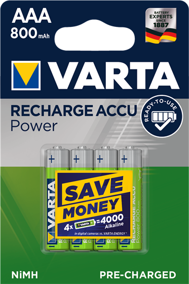 Batterie AAA Varta Recharge ACCU Power 800mAh, NiMH, 4er Blister, wie LR03, AAA, Micro, LR03EE, AM4